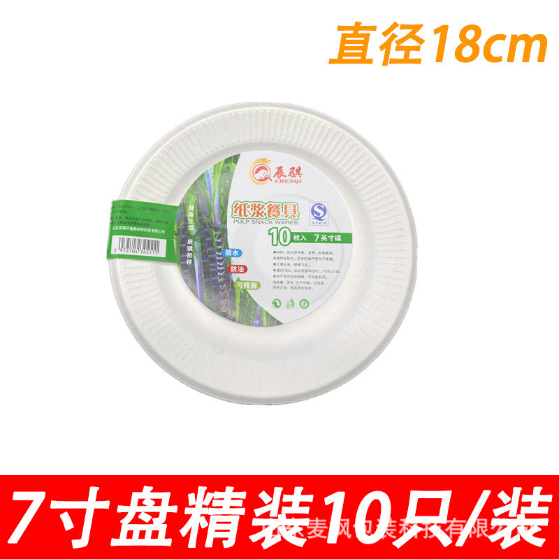 degradable disposable plate paper pallet thickened household pulp tableware painting picnic barbecue plate cake dishes details Picture