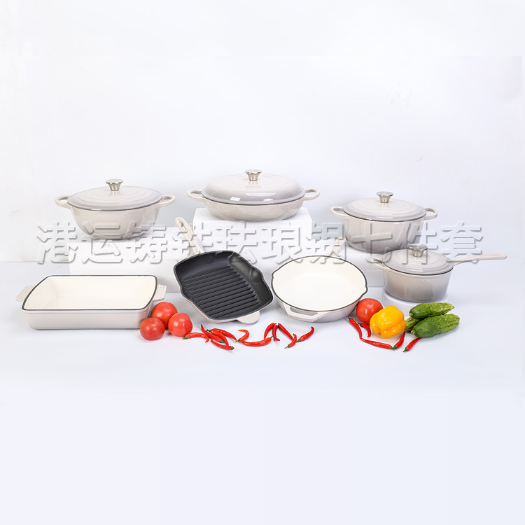 enamel pot soup pot 24cm cast iron pot stew pot household soup stew thermal casserole induction cooker hot pot enamel suit pot Specification drawing