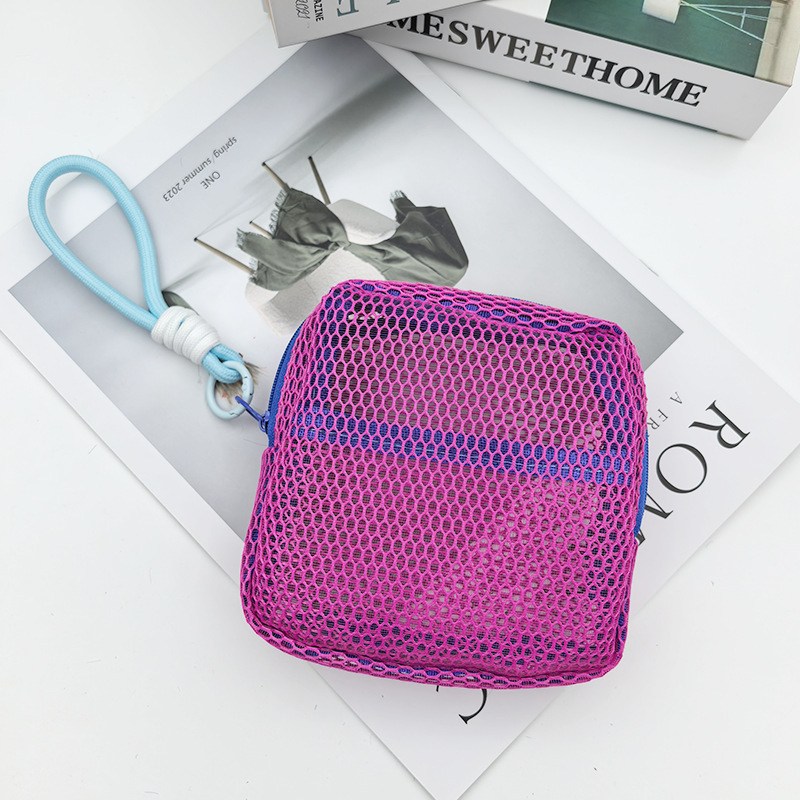 cross-border square bag mini coin purse large capacity mesh cosmetic bag dopamine mesh women's lipstick pack color Specification drawing