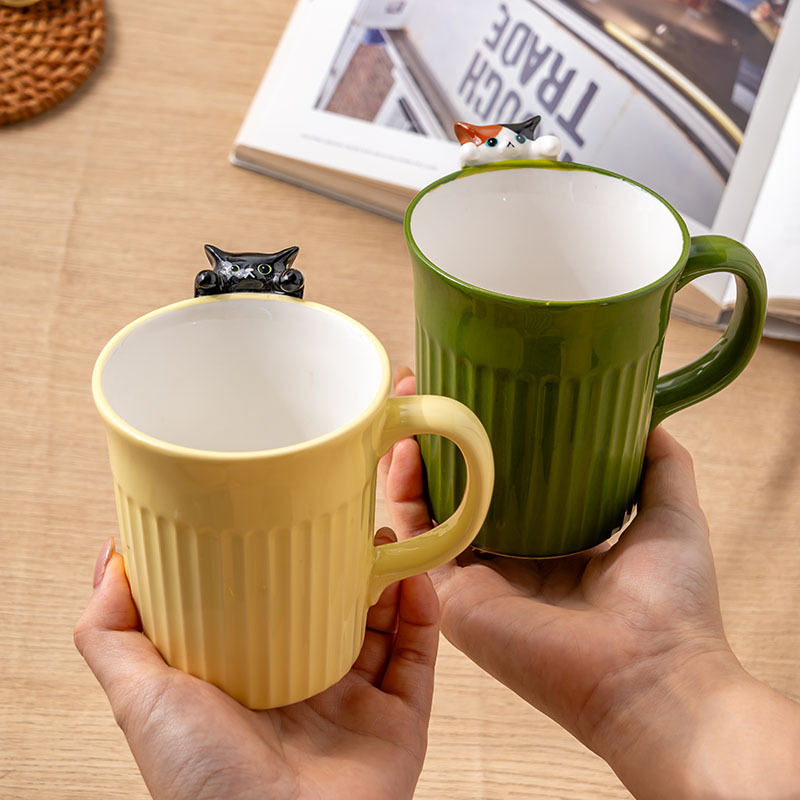 cute cartoon  ceramic cup relief cute water cup ins style breakfast cup couple's cups good-looking mug Specification drawing