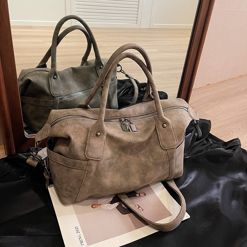 cross-border retro tote bag women's 2023 winter new fashion frosted shoulder bag large capacity commuter messenger bag full figure