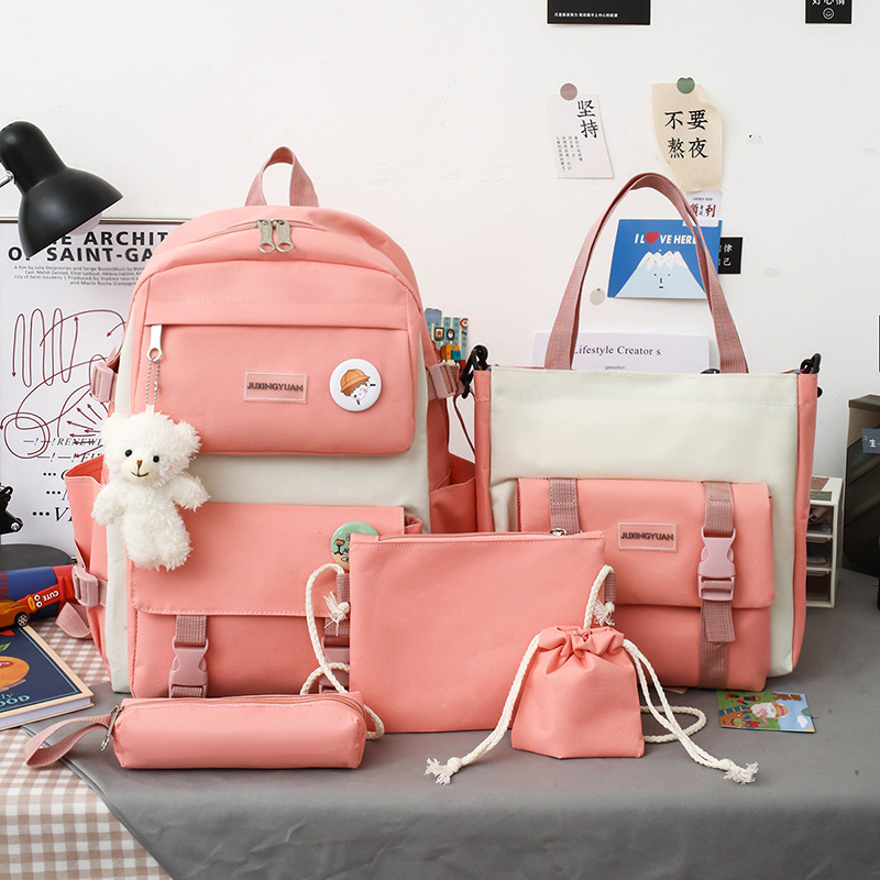 new five-piece schoolbag female korean primary school student high school student large capacity fresh and stylish backpack Specification drawing