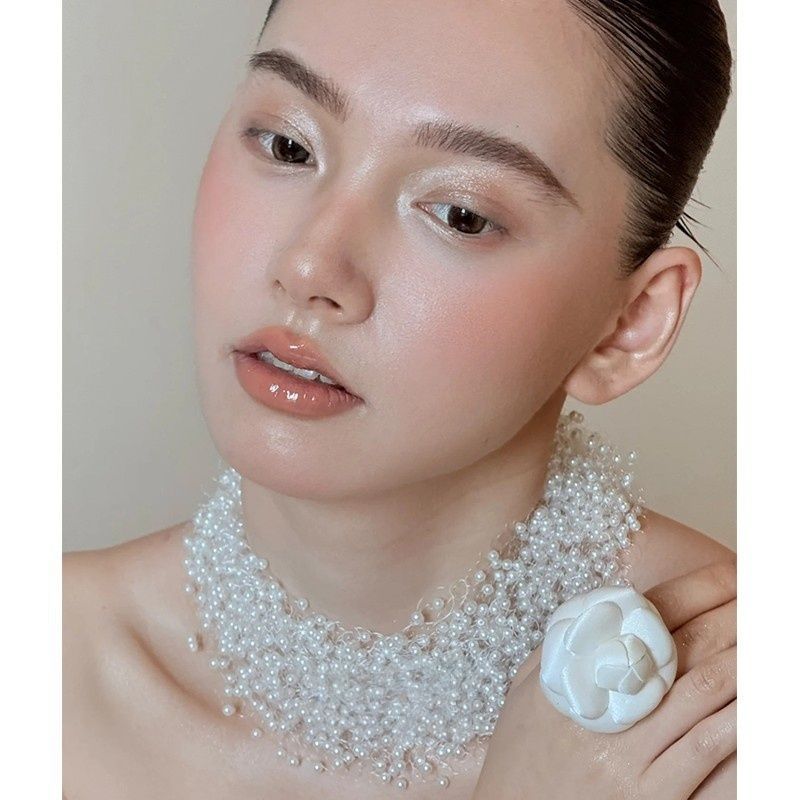 French retro multi-layer beaded necklace, personalized transparent fishline collarbone chain, elegant bride wedding dress necklace detail image 4