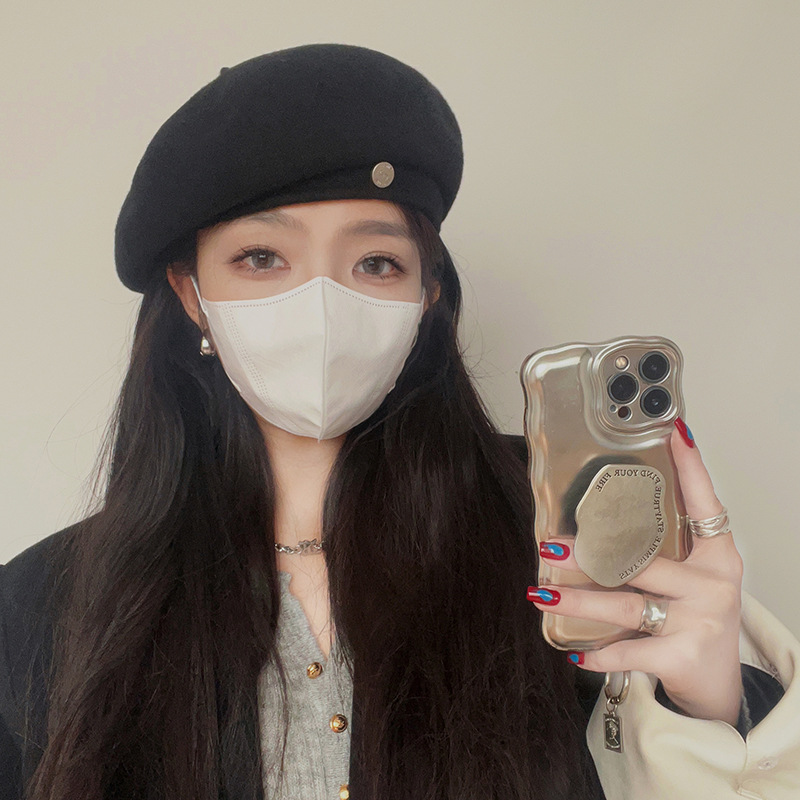 woolen big head circumference beret women's autumn and winter new korean style online red face small warm painter hat Application Scenario