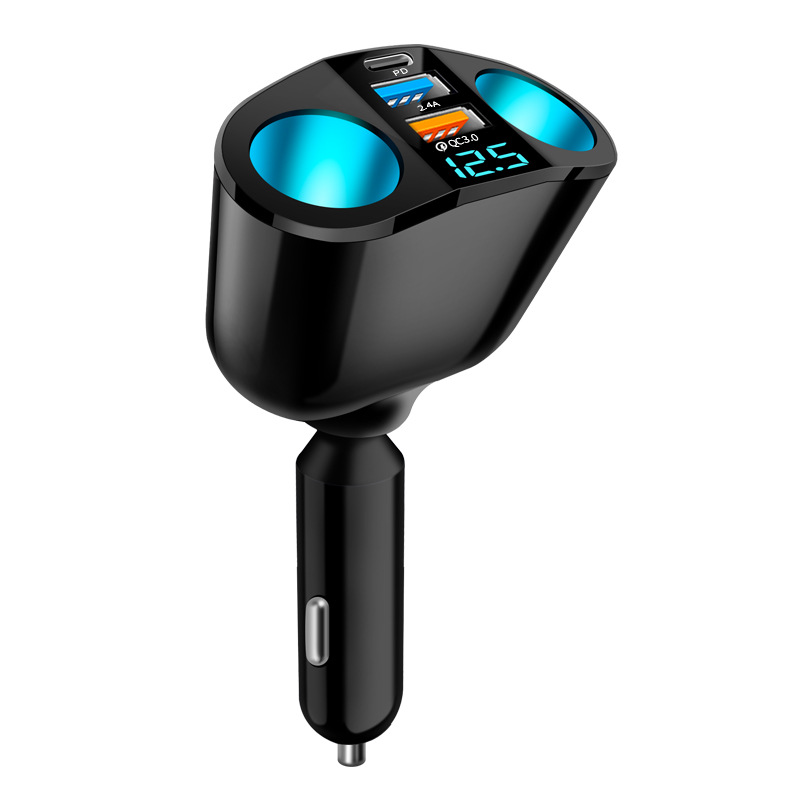 new digital display 66w car charger one for two cigarette lighter conversion multifunctional double usb mobile phone charger Item Picture