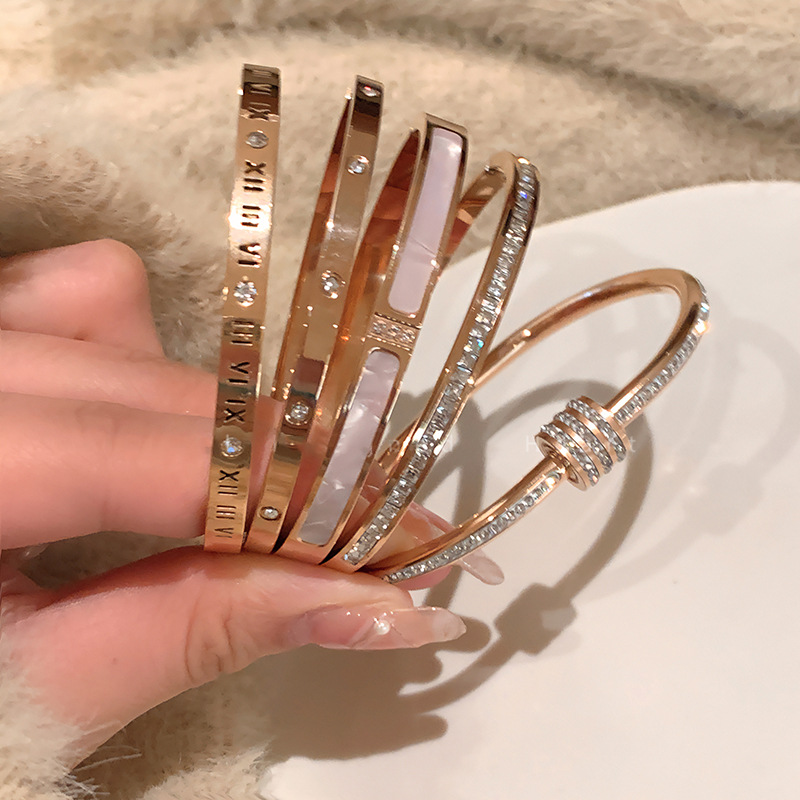 real gold electroplated zircon titanium steel bracelet women's fashion simple high sense bracelet niche temperament all-match jewelry wholesale full figure
