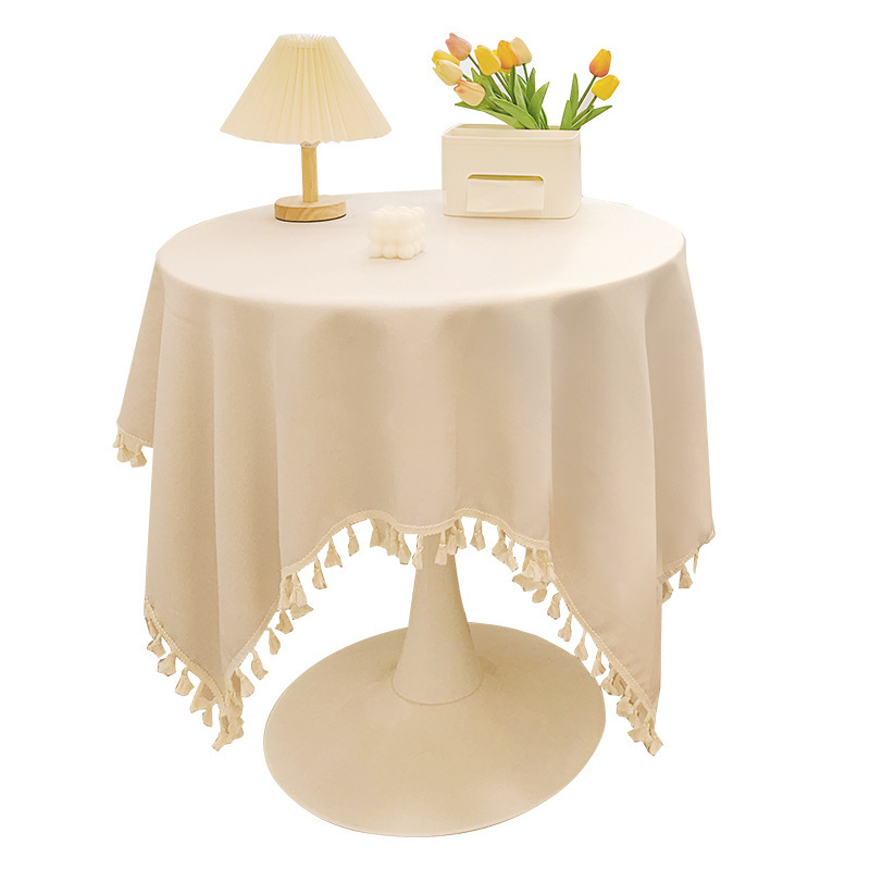 japanese style tassel cotton linen tablecloth ins style fresh desk decorative cloth sense of atmosphere round table coffee table dining table tablecloth Item Picture