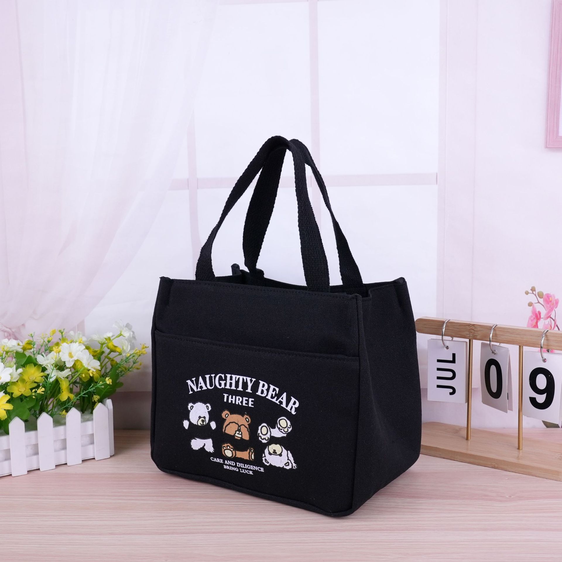 new canvas bag lunch bag handbag outdoor fashion mummy bag lunch box bag office worker handbag women's bag Specification drawing