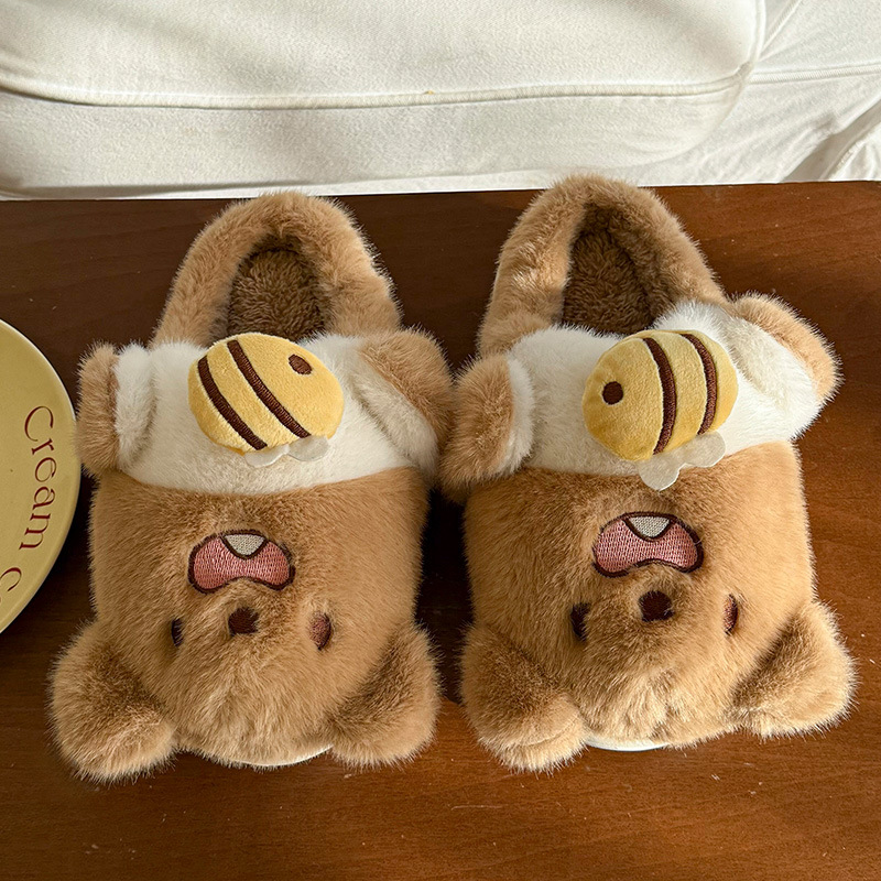 new children's cotton slippers winter cartoon cute girl plush stereo rabbit children's kindergarten covered heel slippers full figure