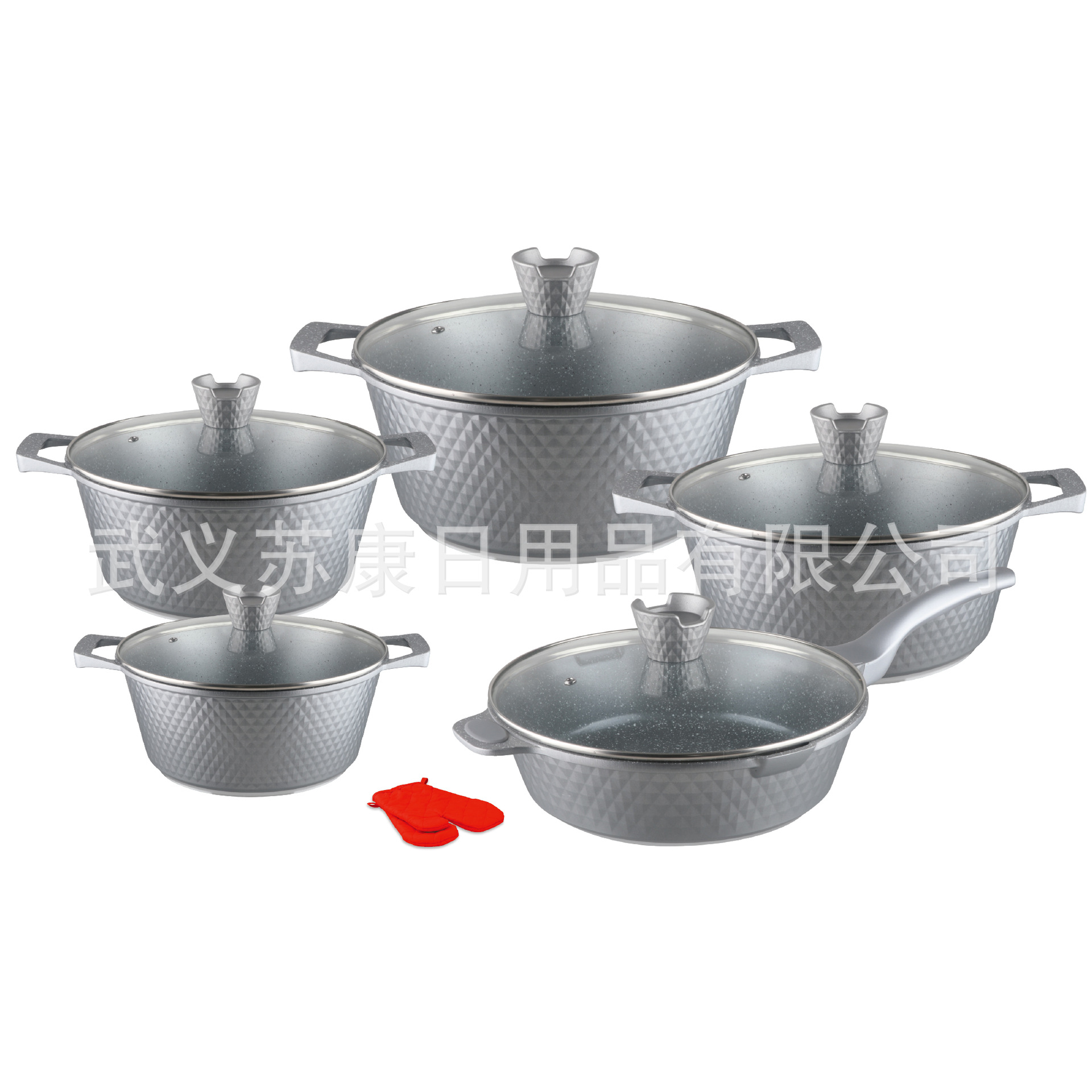 small diamond 12pcs set pot set non-stick soup pot fryer set aluminum die casting pot cookware medical stone pan Item Picture