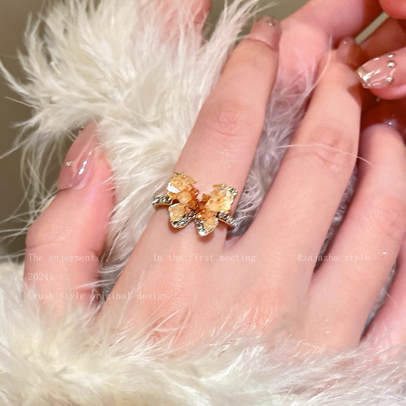 gradient color dead leaf butterfly zircon ring female special-interest design light luxury high sense index finger ring open exquisite ring full figure