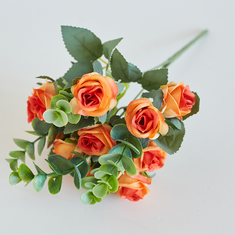 artificial flower eucalyptus exquisite rose artificial flower dining table small rose silk flower small handle rose hotel ornamental flower wholesale full figure