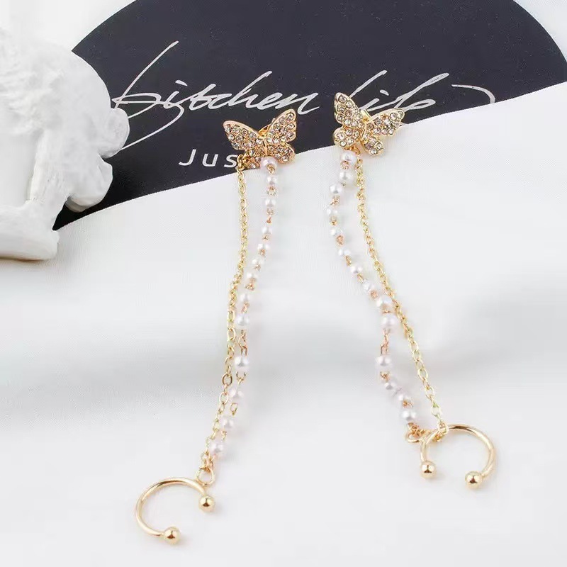 butterfly studs women's elegant korean personalized ear clip earrings one-piece super fairy tassel earrings 2025 new fashion full figure