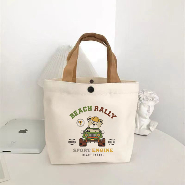 [new arrival 0.01] bear canvas bag portable work trumpeter bento bag handbag canvas bag details Picture