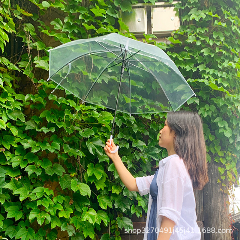 transparent umbrella large wholesale disposable plastic long handle automatic sunny umbrella printed logo children advertising gift umbrella details Picture
