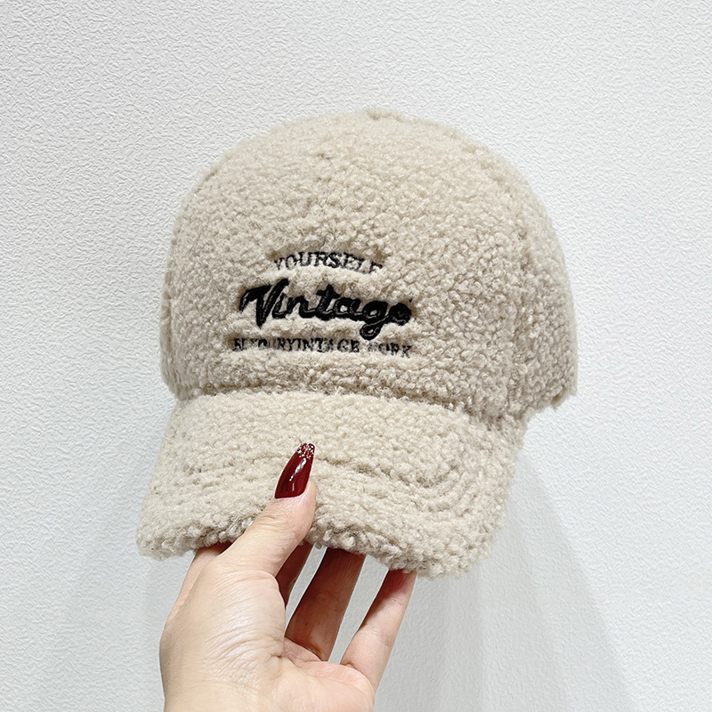 winter new plush warm embroidered letter baseball cap for women winter korean style versatile face-looking small peaked cap details Picture