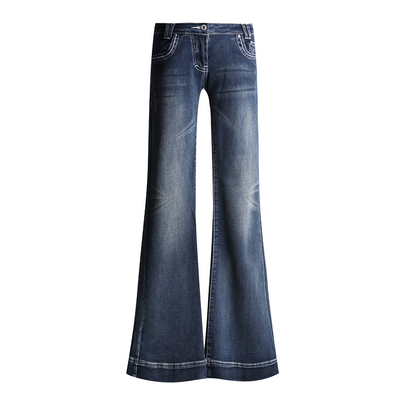 orange silk women's clothing# retro low waist skinny jeans women's autumn washed cat's paw hot girl slim fit stretch flared pants full figure