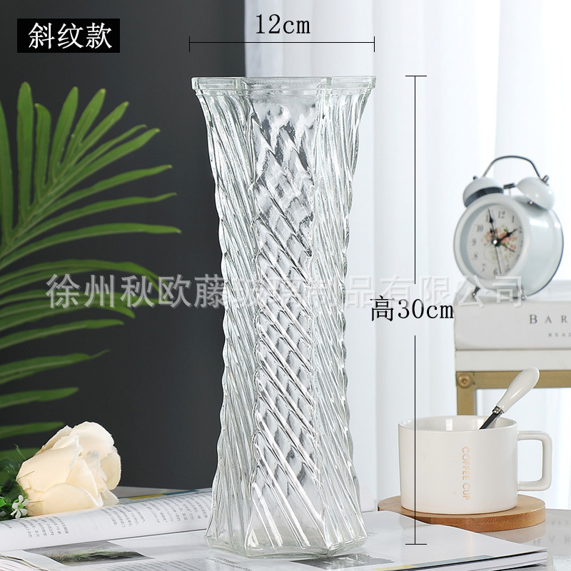 lucky bamboo glass flower vase and flower pot hydroponic ins style decoration straight large vase advanced floor home decoration details Picture