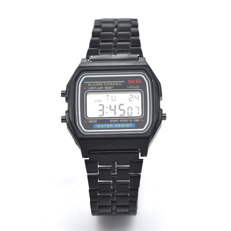 f91w steel watch women's watch men's business clock multi-function led digital sports watch electronic clock Specification drawing