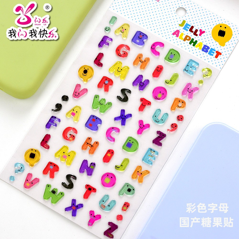colorful transparent candy 3d digital letters crystal stickers children's decorative diy stickers creative full figure