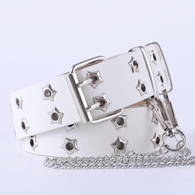 strict selection korean style hollow punk casual belt women's fashion xingx eyelet decoration double row belt women's Application Scenario