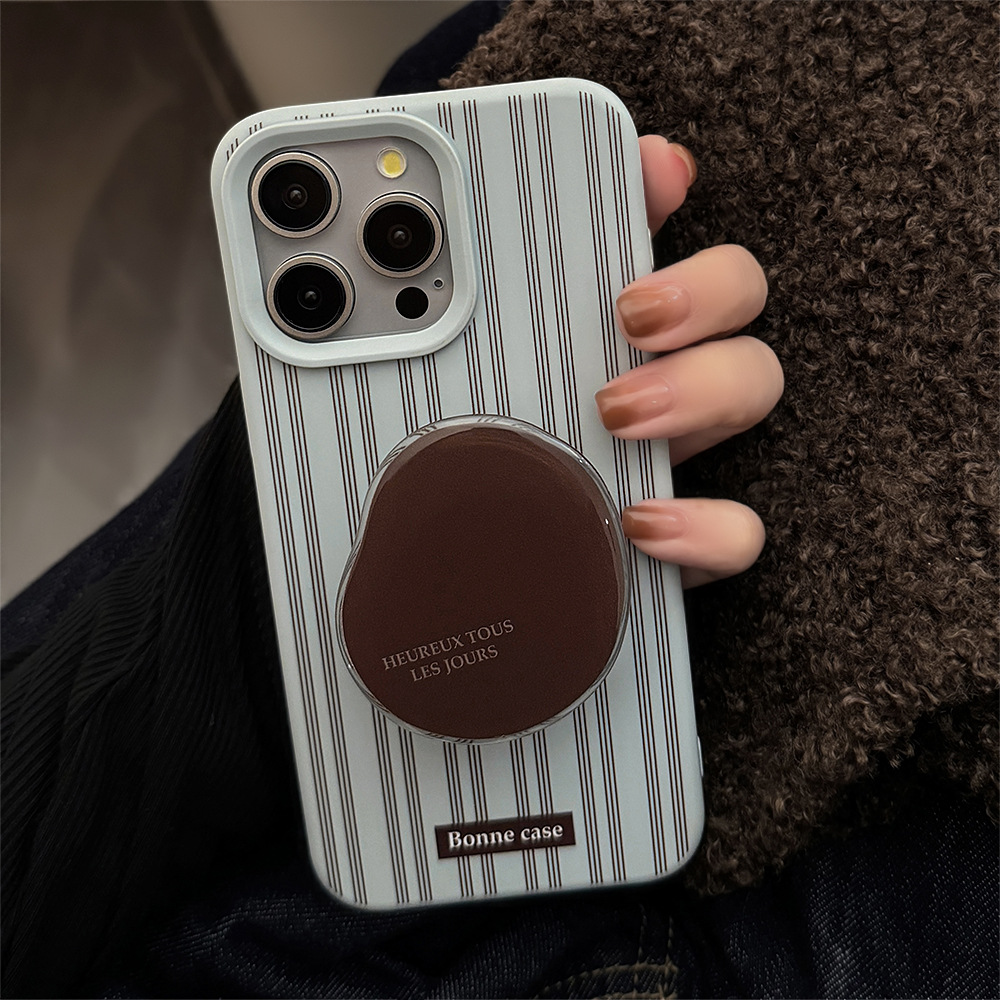 high-grade ins striped iphone16 phone case apple 14 retro brown bracket 15pro max suitable for 13 soft details Picture