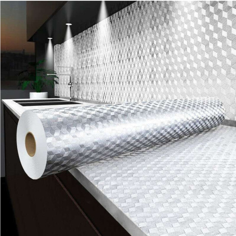 kitchen greaseproof stickers fireproof high temperature resistant cabinet waterproof moisture-proof self-adhesive wallpaper tin foil aluminized paper ugly hiding artifact Specification drawing
