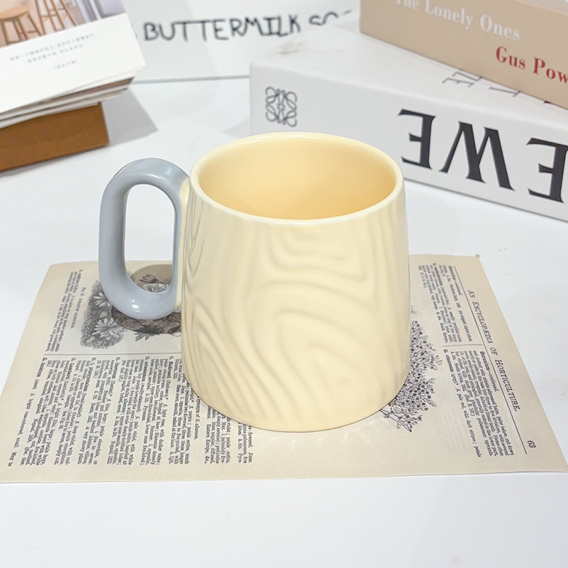 macaron ceramic cup creative wood grain mug household cute cup good-looking girl office cup breakfast cup full figure