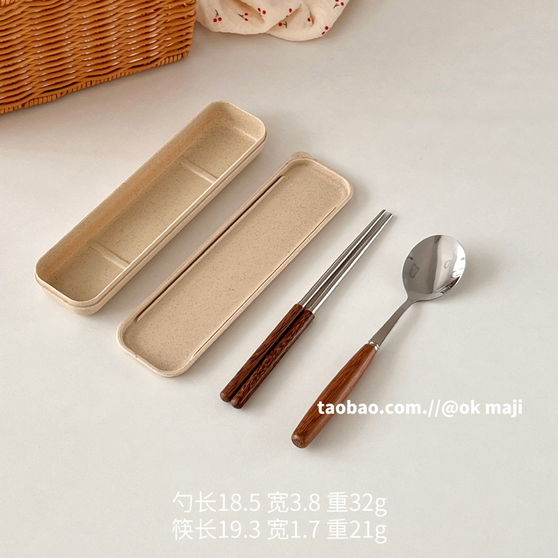 solid wood ins style chicken wings wooden handle wooden knife and fork wooden spoon western food stainless steel steak stainless steel tableware set details Picture