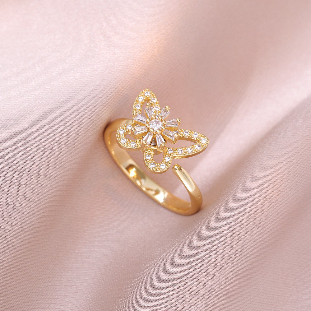 ring female micro-inlaid rotating zircon temperamental cold style fashion and fully-jewelled round geometric all-match fashion ring ornament full figure