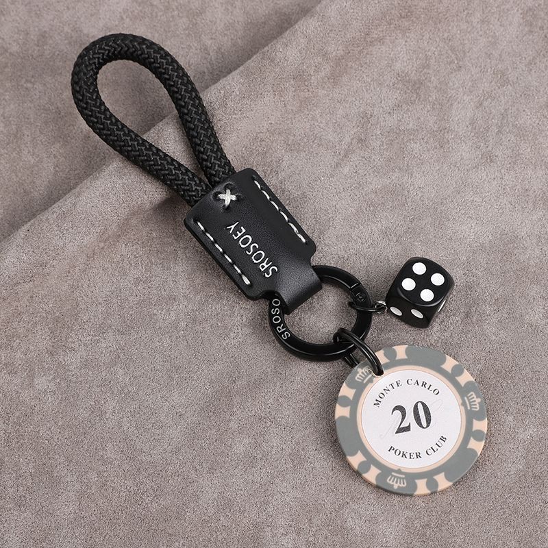 high-end original cowhide lucky chip car key ring pendant couple personality men's and women's bag ornaments ring chain fashion Item Picture