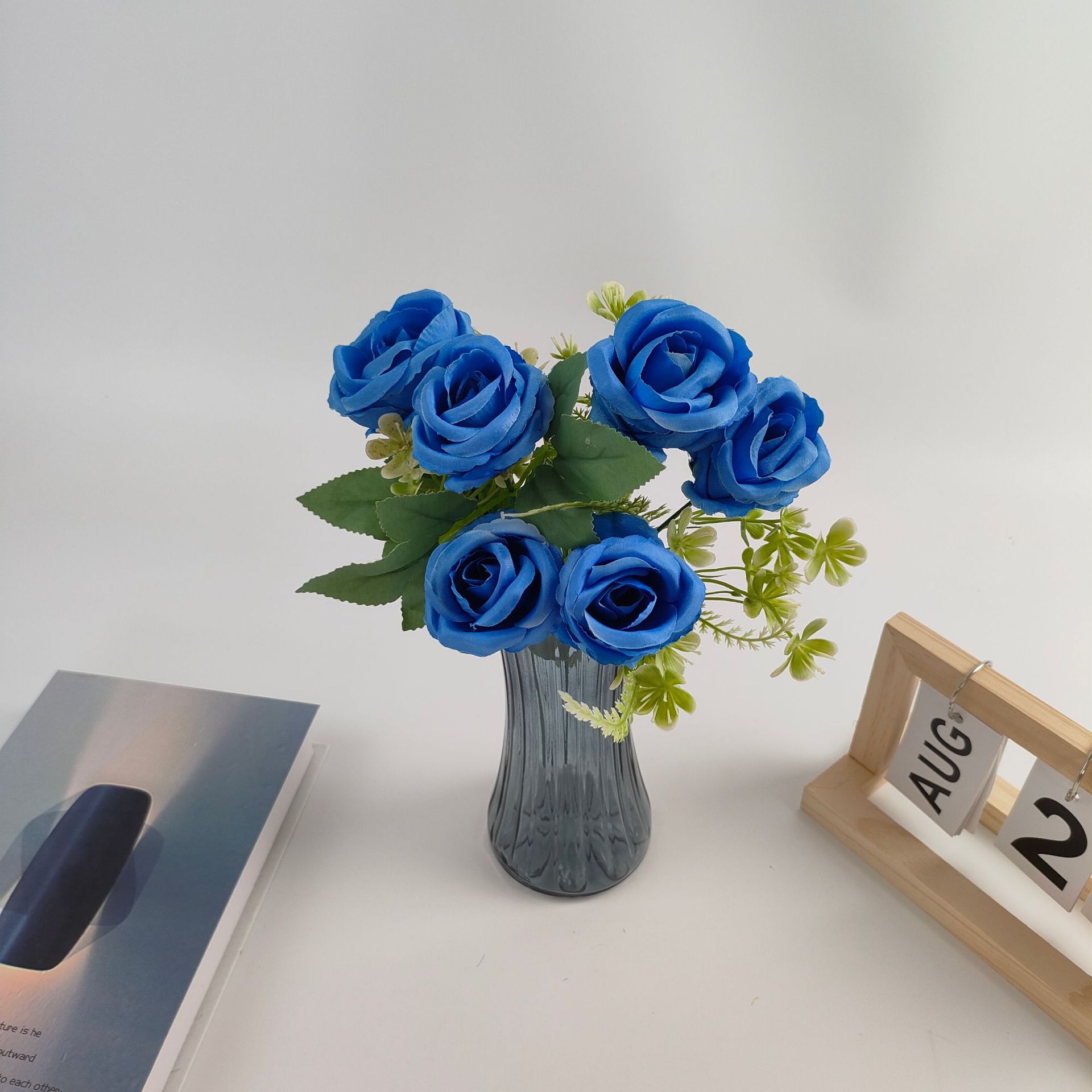 7 headband emulational rose flower wedding bouquet holder romantic nordic style fake flower living room furnishings foreign trade cross-border details Picture