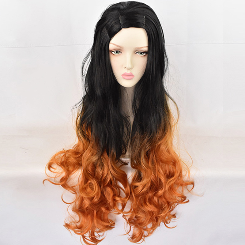 kimetsu no yaiba wig ghost kitchen door nezuko cos wig long hair brown women's curly hair cosplay details Picture