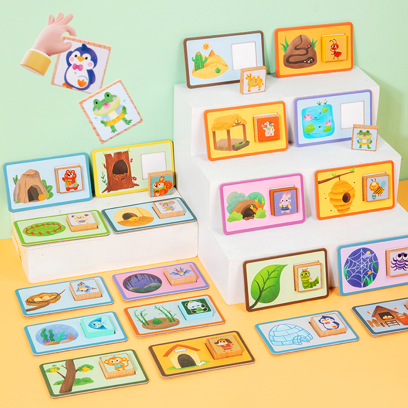 CPC CE EN71 Children's Wooden early education Animal Home Life Scene Matching Puzzle Exercise hand-eye coordination Interactive Educational toy Kindergarten operation Area Corner toy Specification drawing