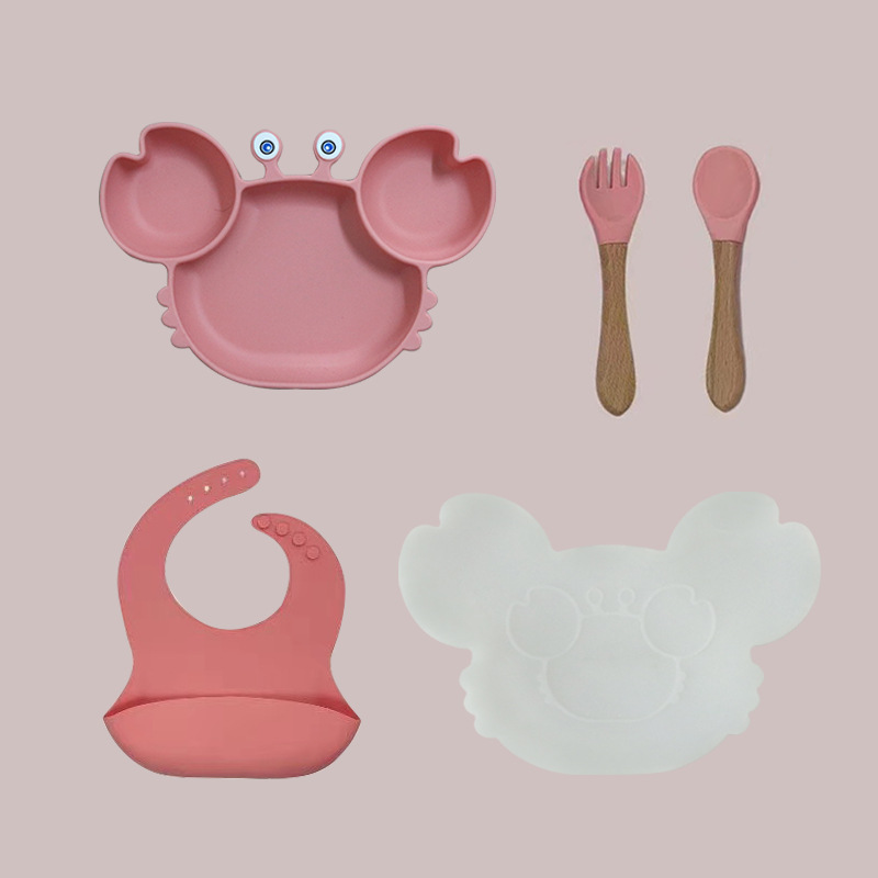 children's tableware set compartment dinner plate silicone baby drop proof suction cup solid food tools feeding spork food grade Application Scenario