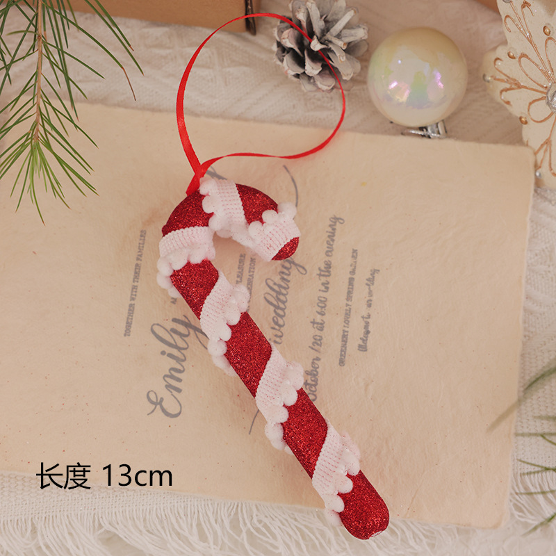 christmas decorations red and white flannel crutch candy christmas tree decorative ornaments ins internet celebrity hanging decorations details Picture