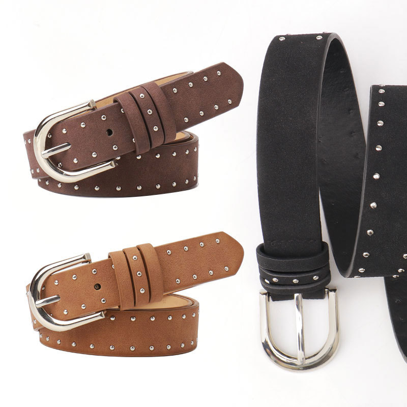 new suede belt women's cross-border beads western style women's belt trendy unique hot sale simple pin buckle belt belt full figure