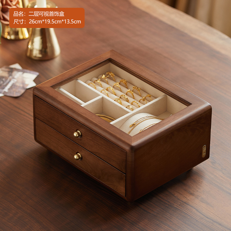 solid wood wooden jewelry box storage box high-end exquisite large capacity multi-layer earrings necklace ornament anti-oxidation box details Picture