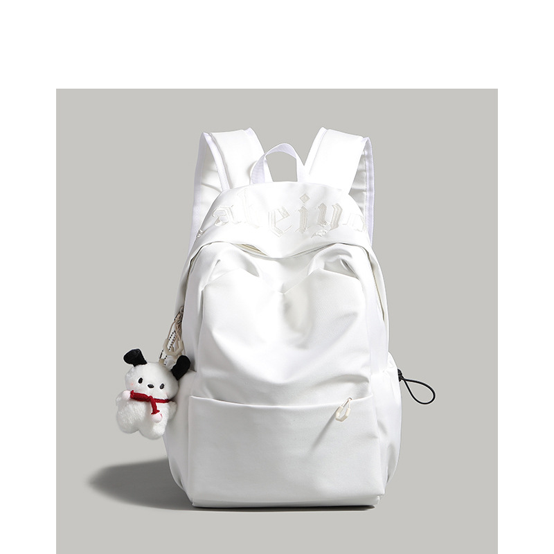 large capacity simple embroidery solid color student schoolbag new korean short distance travel backpack all-matching casual backpack details Picture