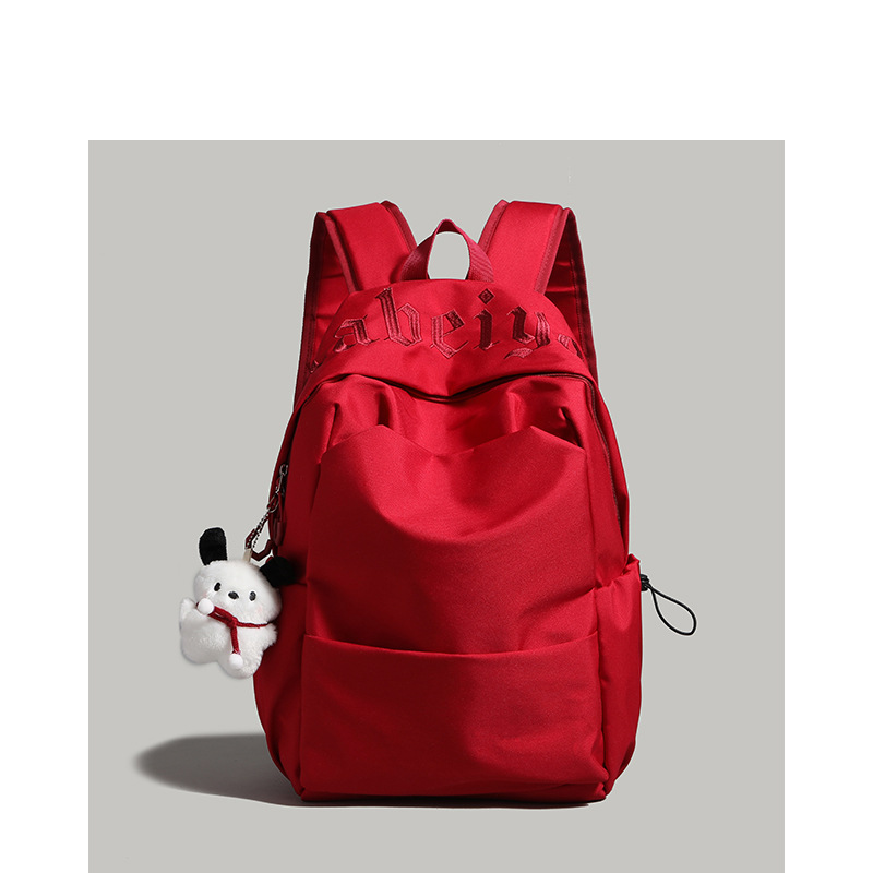 large capacity simple embroidery solid color student schoolbag new korean short distance travel backpack all-matching casual backpack full figure