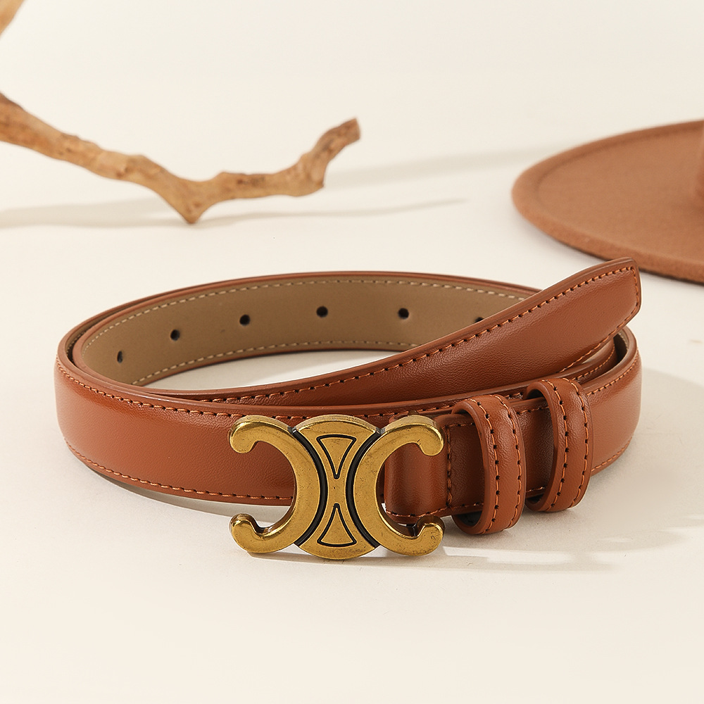 classic gold double c buckle women's belt genuine leather material light luxury belt trendy fashion jeans belt belt wholesale full figure