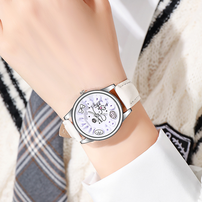 cross-border new arrival cute cake engraving plate children's watch cartoon quartz leather luminous watch factory direct supply details Picture