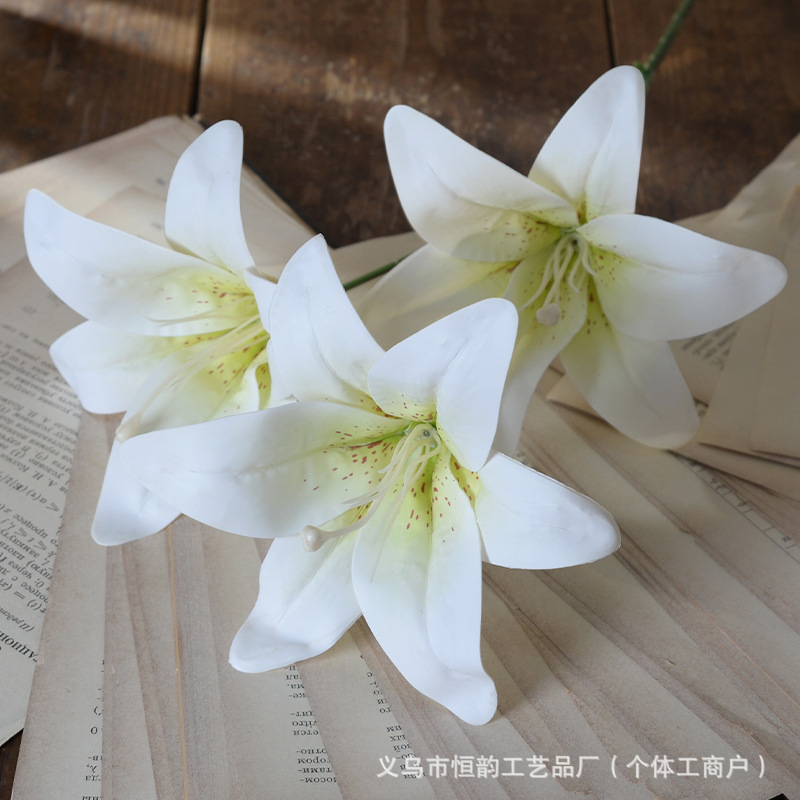 artificial flower 3-head tape lily 3d printing wedding hall decorative flowery wall fake flower shooting props factory wholesale Item Picture