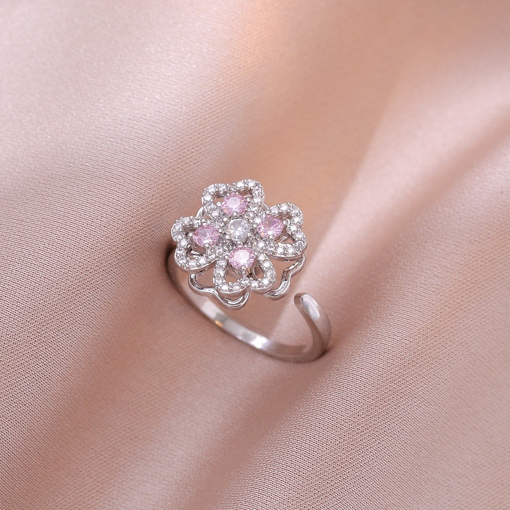 ring female micro-inlaid rotating zircon temperamental cold style fashion and fully-jewelled round geometric all-match fashion ring ornament details Picture