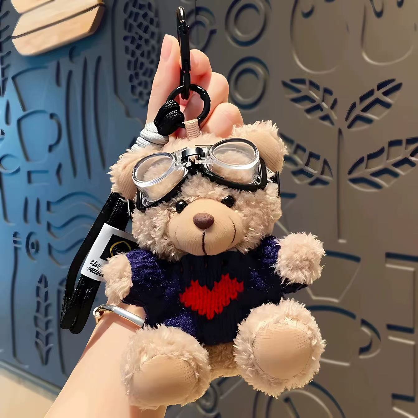 ins internet celebrity pilot bear plush pendant creative doll cute bear doll keychain bag charm gift Specification drawing