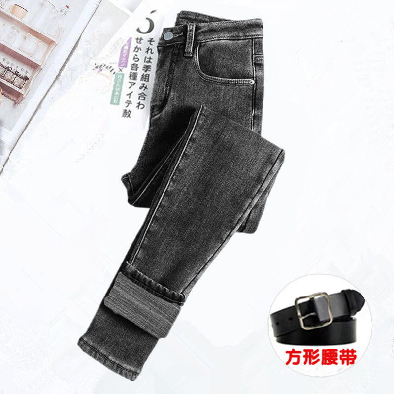 high waist jeans fleece-lined women's winter pencil pants slimming outside wear thick trousers women's tight stretch pencil pants full figure
