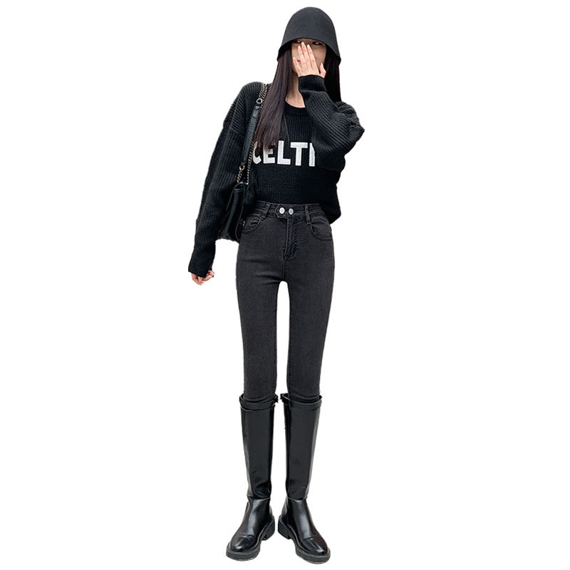 women's high waist jeans 2024 new spring and autumn close-fitting and slim-fitting black slimming small tappered pencil pants Item Picture