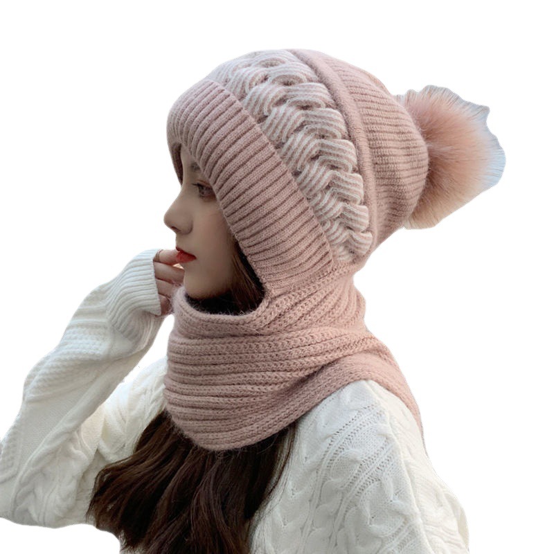 winter hat women's scarf earmuffs fashion wind and snow scarf integrated with hat wool knitted cap warm earflaps cap Item Picture