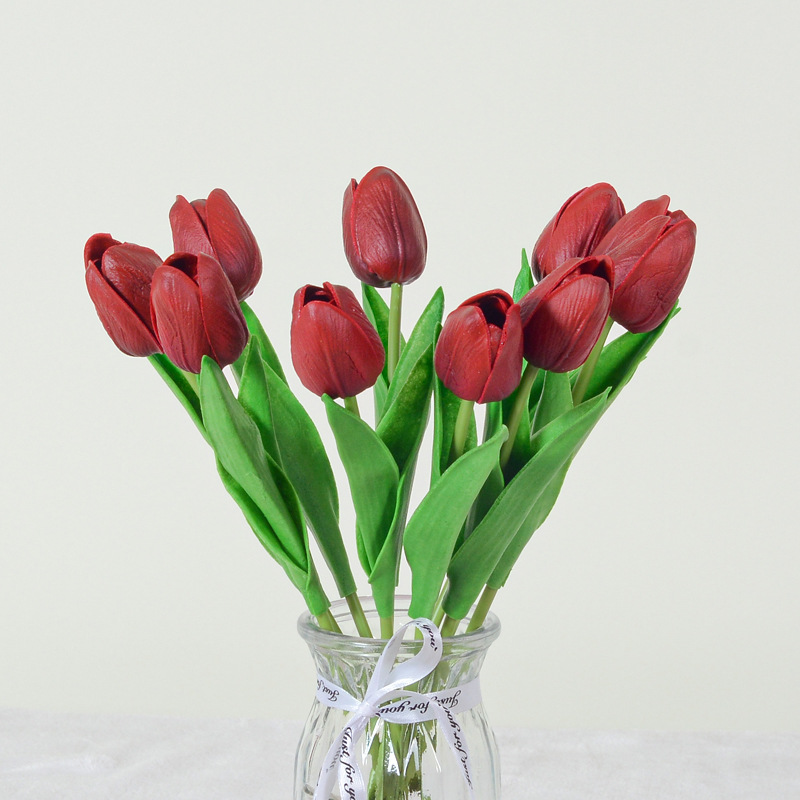 mini pu tulip artificial flower fake flower decoration wedding hotel home photographic ornaments cross-border factory wholesale full figure