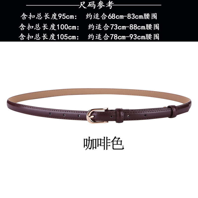 fashionable all-match black cowhide thin belt female ornament with dress simple korean style suit white small belt Item Picture
